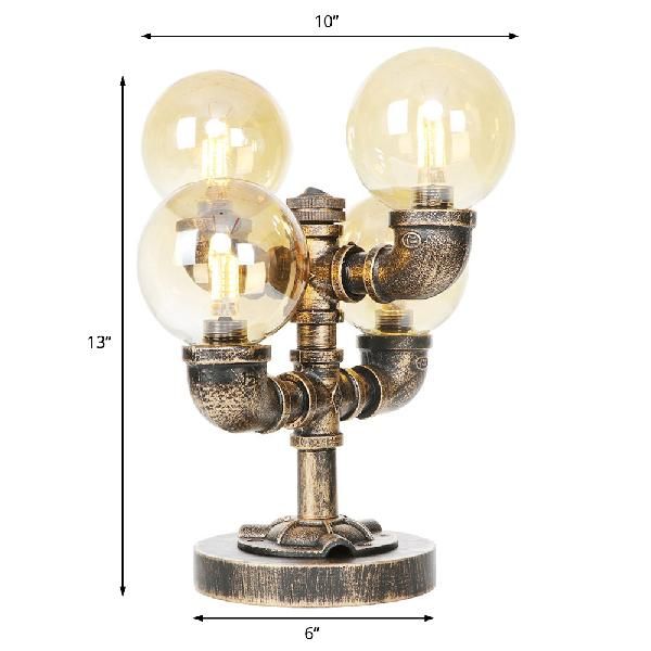 1/2/4-Light Capsule/Globe Desk Lamp Industrial Clear/Amber Glass Table Light for Living Room in Antique Brass