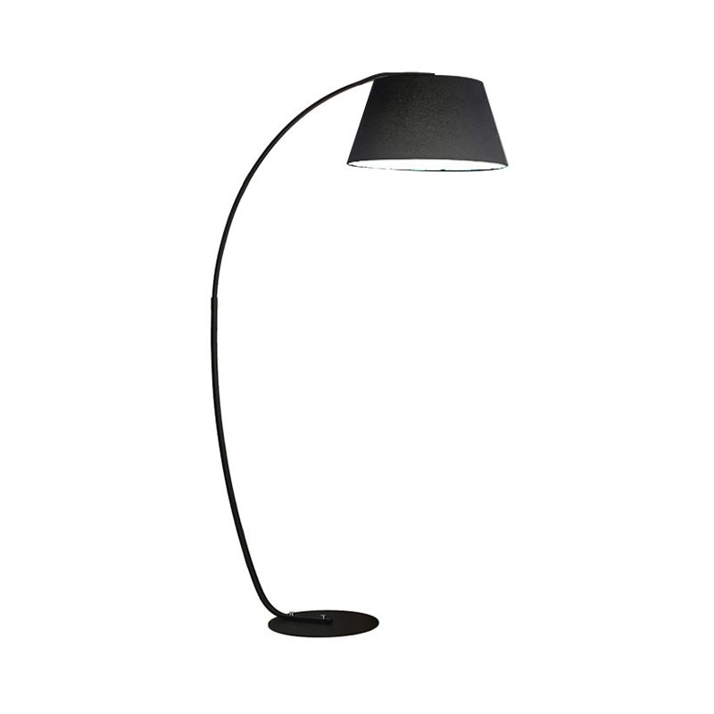 Contemporary Tapered Floor Lamp Fabric LED Standing Light in White/Black with Arc Arm