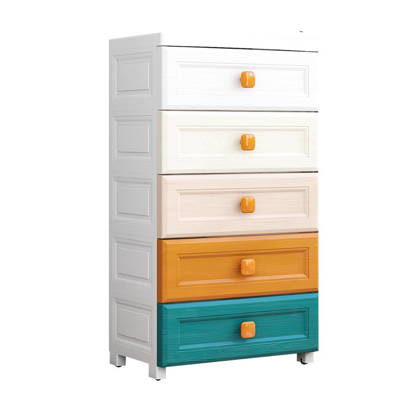 Contemporary Plastic Kids Nightstand 5/6 Drawers Vertical Nursery Dresser for Room Home