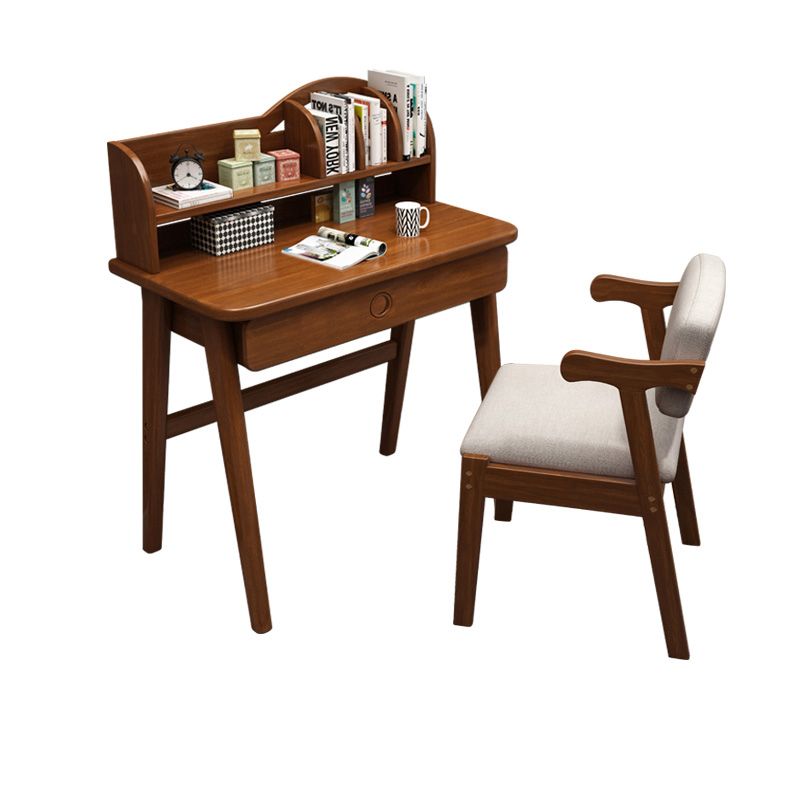 Solid Wood Student Desk Home Writing Desk with Storage Shelves