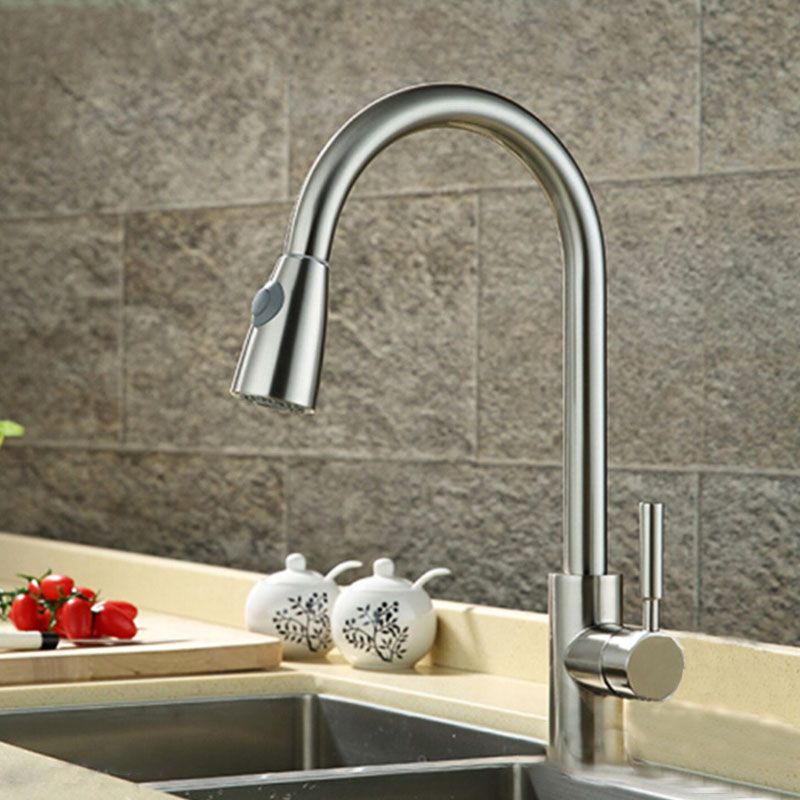 1-Hole Kitchen Faucet Pull down Sprayer Kitchen Faucet with Single Lever Handle