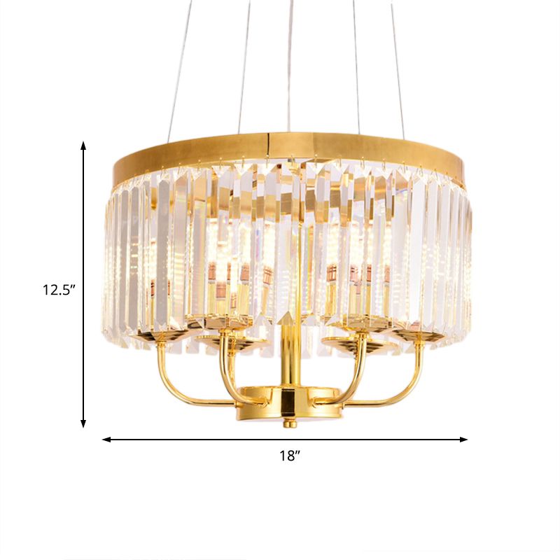 Gold Round Chandelier Light Modern 6/8/12 Lights Rectangular-Cut Crystal Ceiling Light, 18"/31.5" Wide