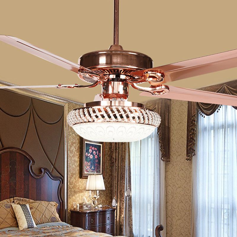 3 hoofden hangende ventilatorlamp vintage woonkamer semi-flush plafondlicht met bowl frosted glazen schaduw