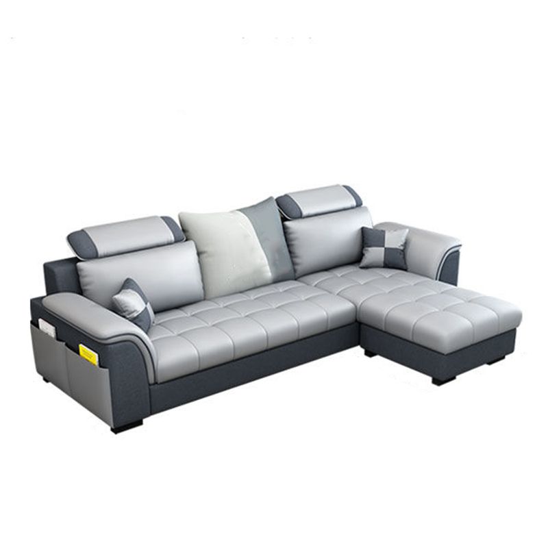 Modern Solid Wood Frame Sectional Linen/Faux Leather Sofa with Ottoman Inlcuded