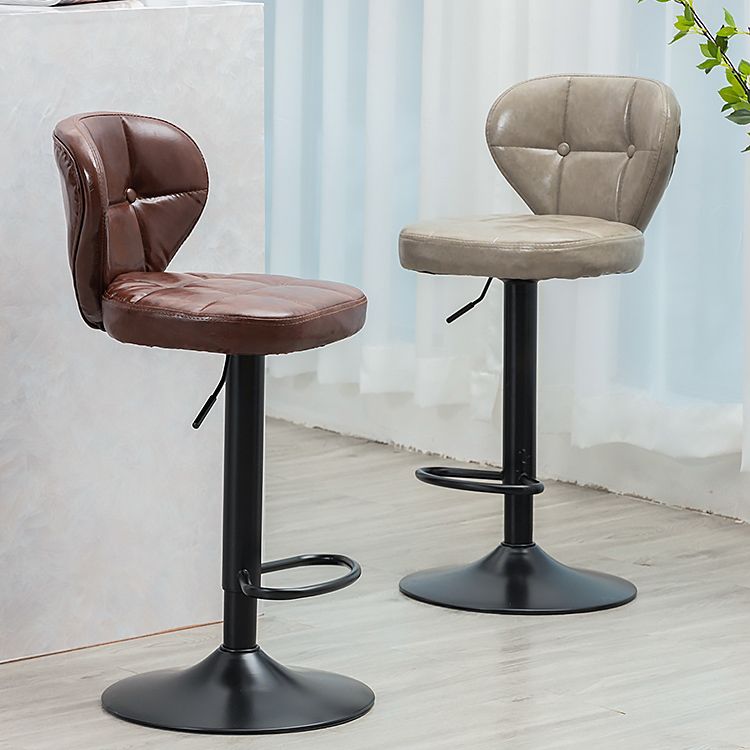 Industrial Style Leather Upholstered Barstool Adjustable Height Swivel Bar Stool