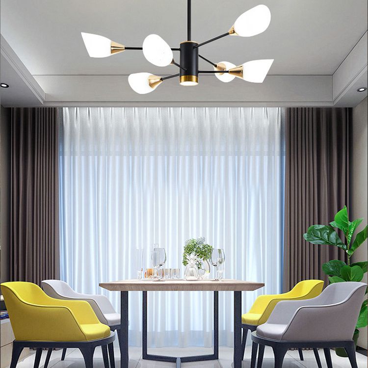 Modern Chandelier with Opal Frosted Glass Shade Black Pendant Lighting for Dining Room Bedroom