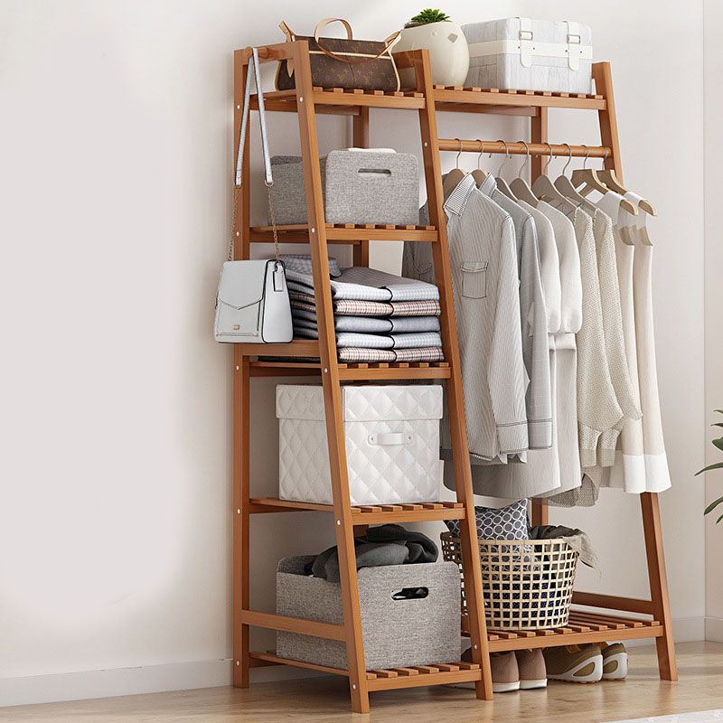 Contemporary Hall Stand Bamboo Wood Shelving Included Free Standing Coat Rack