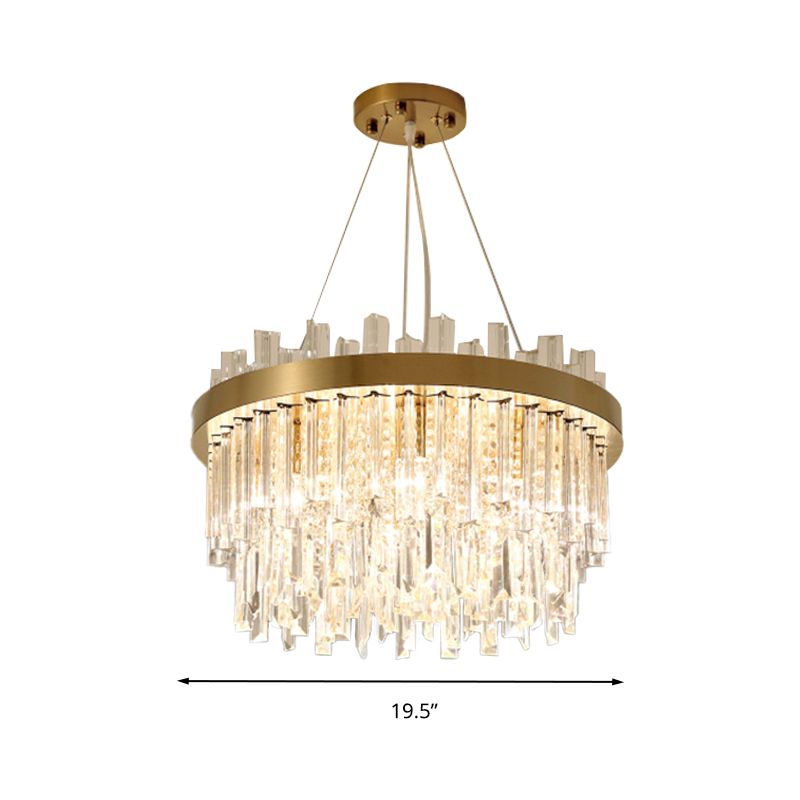 Cylinder Chandelier Lighting Contemporary Faceted Crystal 6 Bulbs Gold Hanging Ceiling Light