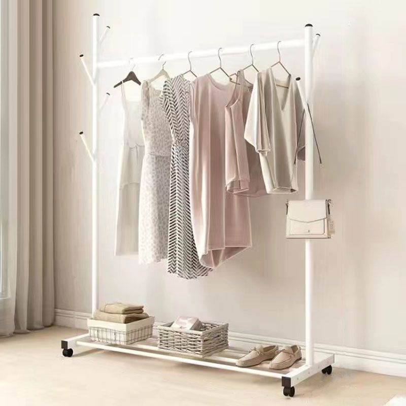 Classic Solid Color Coat Rack Free Standing Clothes Hanger with Storage Shelving