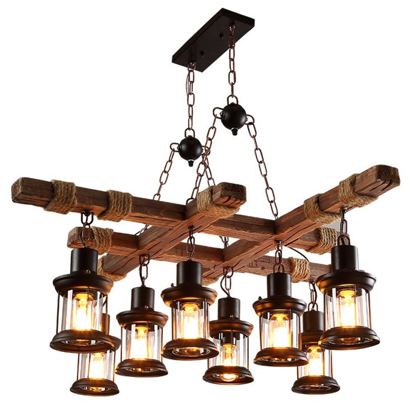 Chandelier Lighting Fixture Coastal Shaded Wood Ceiling Pendant Chandelier in Black