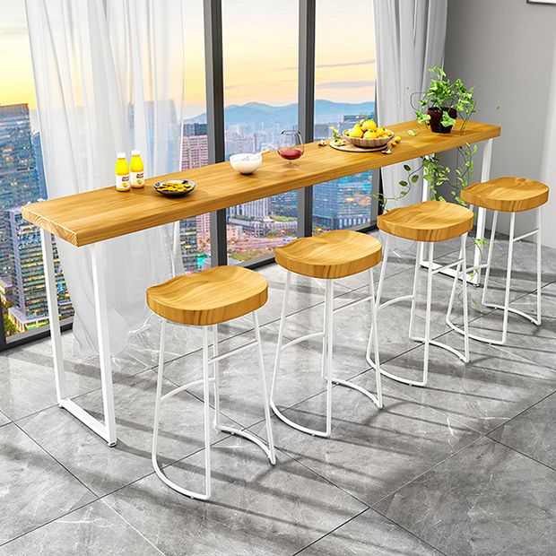 Pine Wood Bar Dining Table Industrial Bar Dining Table with Sled Base in White