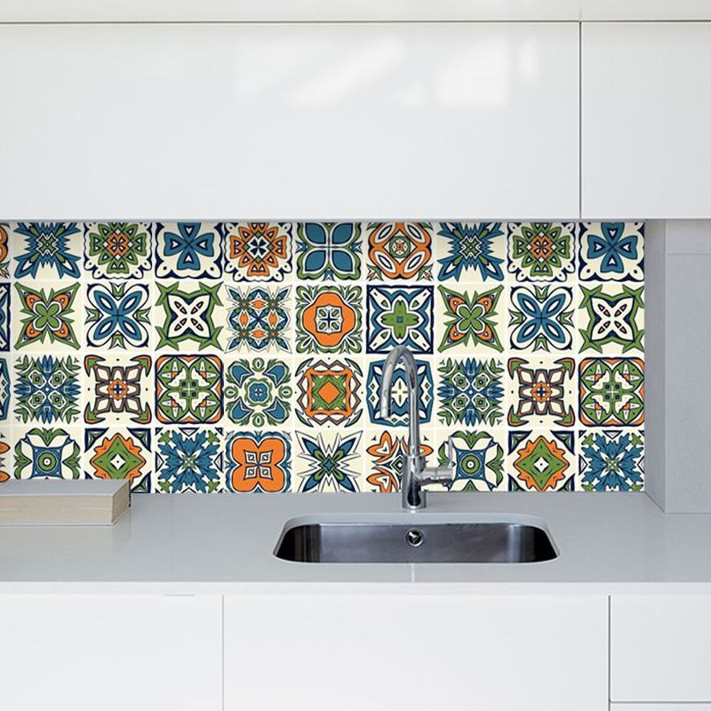 Orange-Blue Bohemia Wallpaper Panel 10.3-sq ft Tribal Pattern Wall Art for Kitchen, Peel and Stick