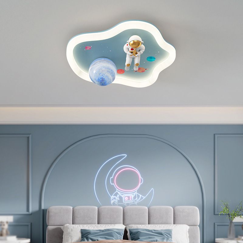 Blue Unique Ceiling Flush Mount Metal & Acrylic LED Flush with Glass Shade