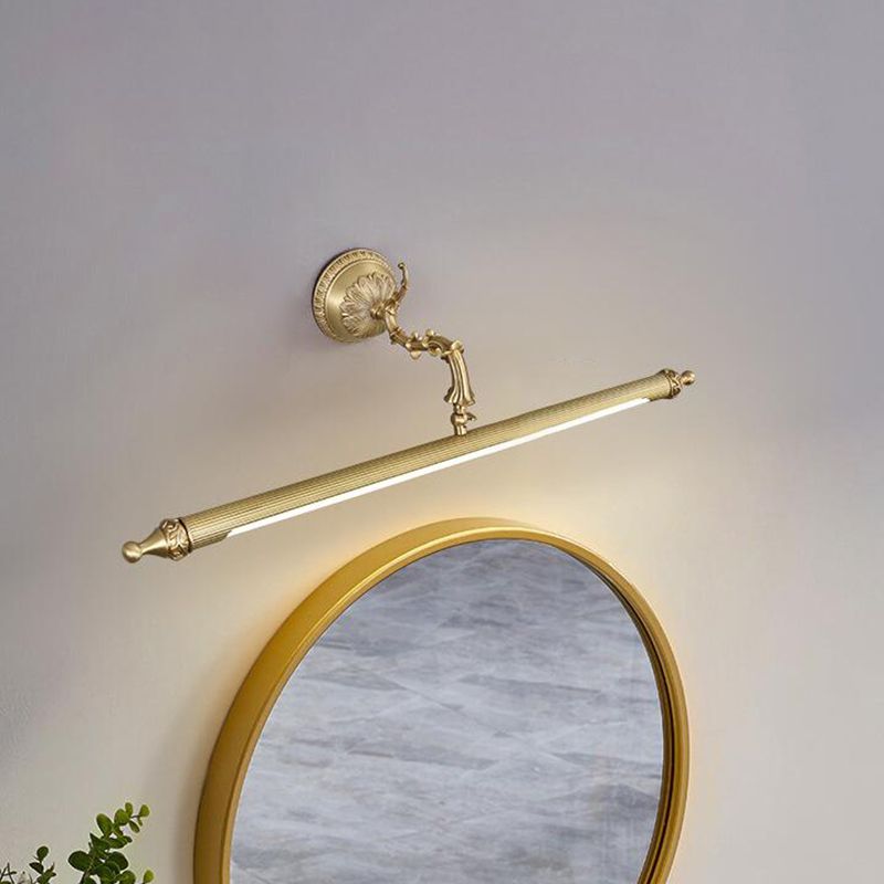 1 Light Metal Linear Mirror Wall Lighting Modern Style Wall Mounted Light Fixture in Brass