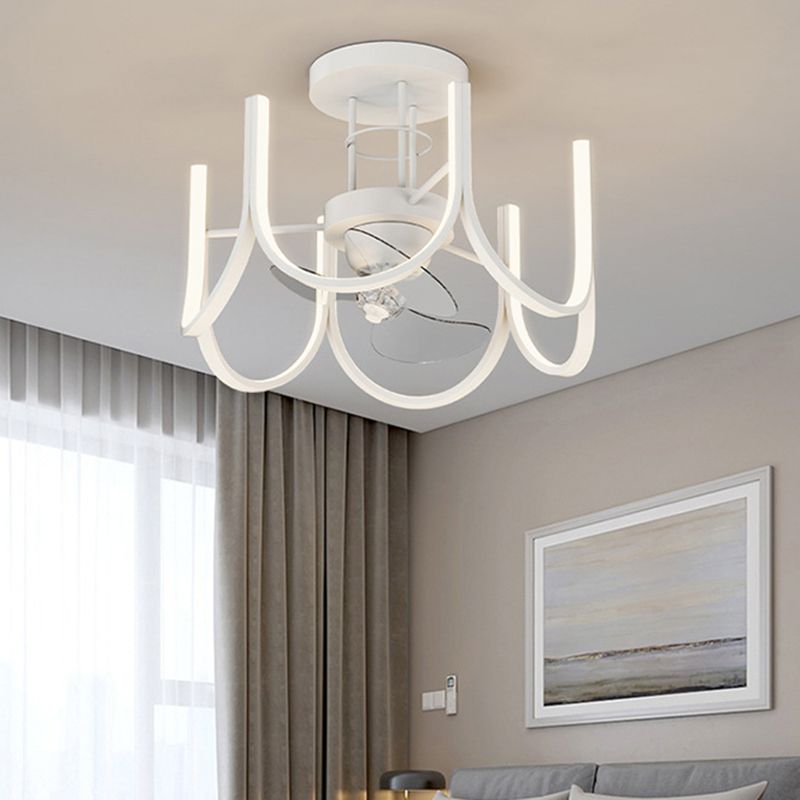 1/2/7-Light Golden Modernism LED Ceiling Fan Light for Dining Room