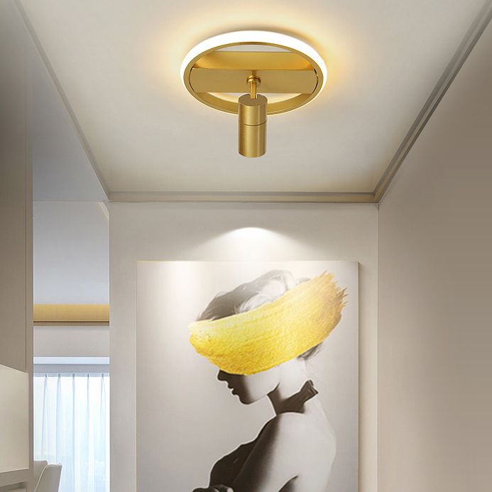 Gold 1-Light LED Semi Flush Ceiling Fixture in Modern Minimalist Style Acrylic Indoor Flush Mount