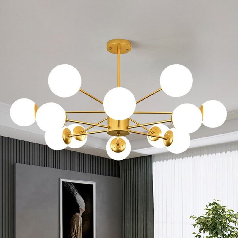 Adjustable Hanging Cord Chandelier Light Modern Simplicity Sputnik White Glass Ceiling Pendant for Restaurant