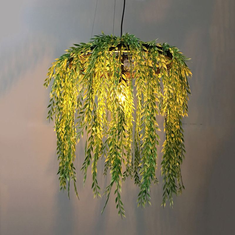 Plant Restaurant Hanging Lamp Vintage Metal 1 Head Black LED Down Lighting Pendant, 13"/19"/23" Width