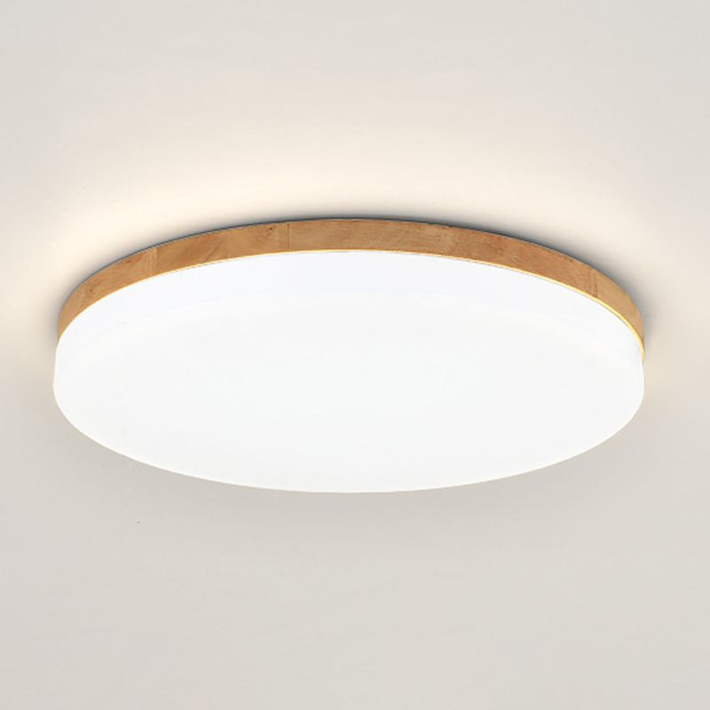 Modernism Single Beige Flush Mount Lighting Wooden Round LED Ceiling Light