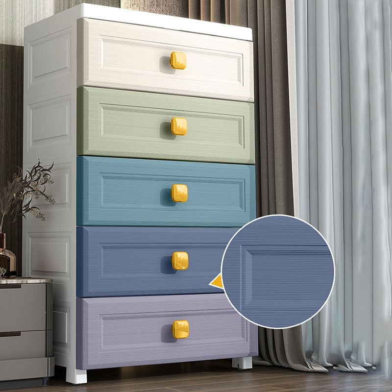 Modernism Vertical Kids Nightstand Plastic Nursery Dresser with 5 Drawers for Home