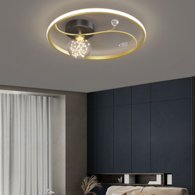 Gold 1-Light LED Flush Mount Lamp Contemporary Metal Circle Ceiling Light Fixture for Bedroom