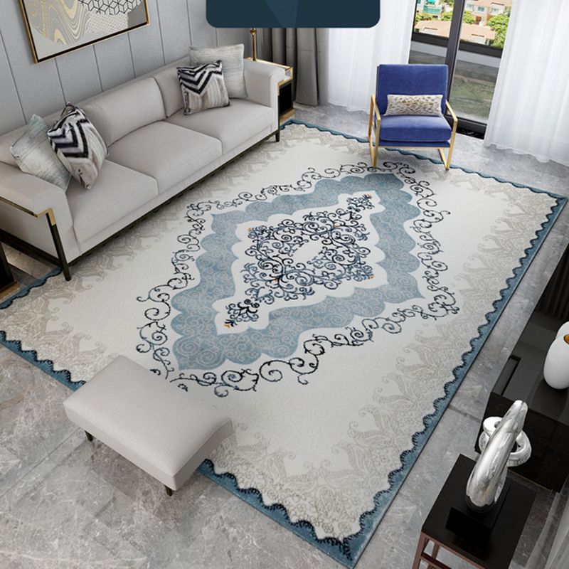 Traditional Blue Area Rug Antique Pattern Polyester Rug Stain Resistant Rug for HOme Decor