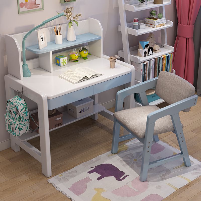 Wood Writing Desk and Chair Set Adjustable Children's Desk with Hook