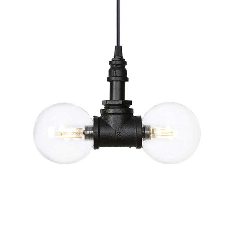 2/3/4-Bulb-Globus Anhänger Kronleuchter Industrie schwarzes Klarglas-LED-Aufhängung Licht mit Rohrdesign