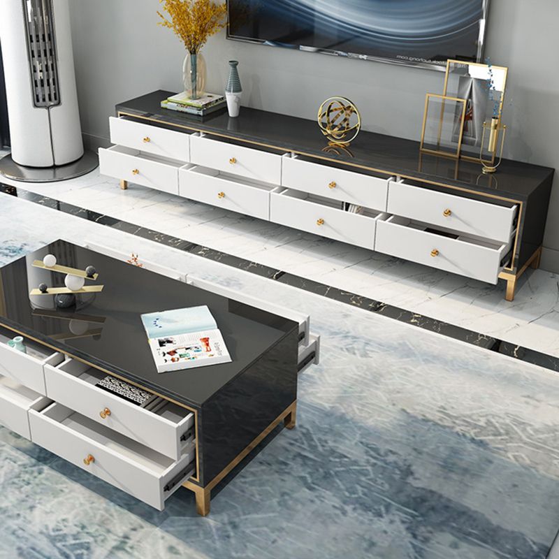 Glam Glass TV Stand Console Enclosed Storage TV Media Stand with Drawers for Living Room