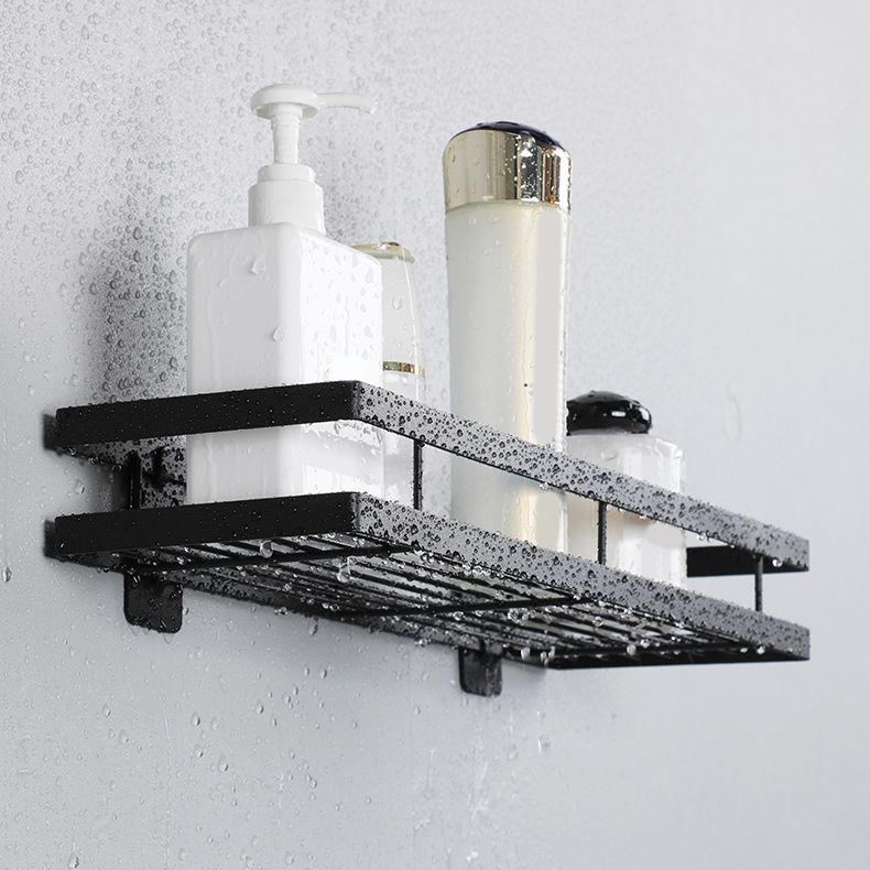 2 Piece Bath Shelf in Matte Black Metal Bathroom Hardware Set