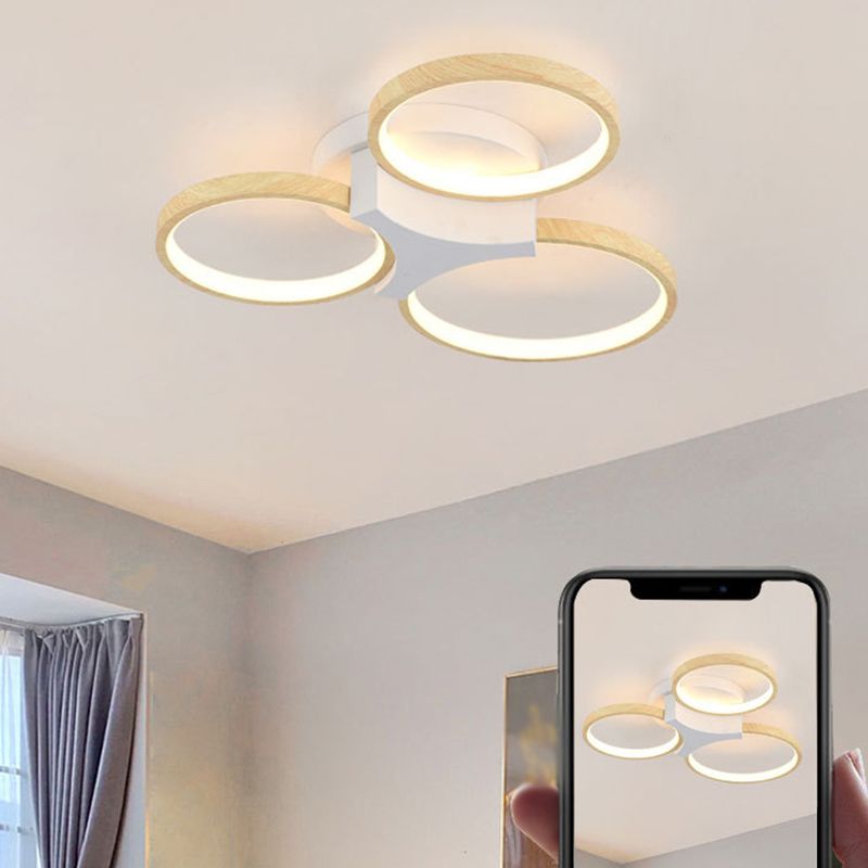 Modern Style Circle Shape Flush Mount Wood Ceiling Light for Bedroom