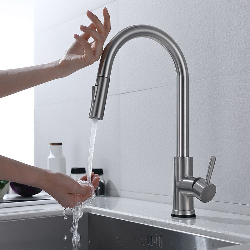 Modern Kitchen Sink Faucet Swivel Spout High Arch Touch Sensor with Pull down Sprayer