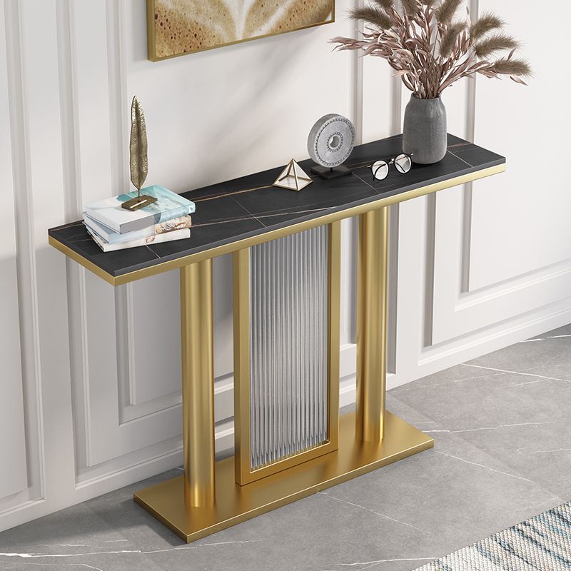 Rectangle Stone Top Accent Table with Pedestal Base for Hall