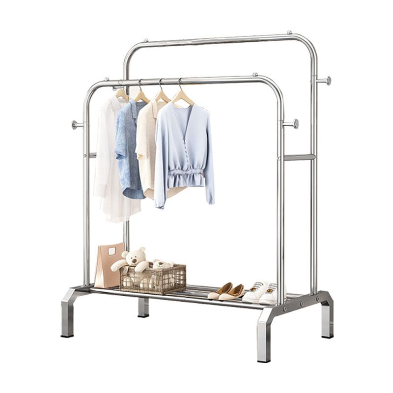 Industrial Stainless Steel Hall Tree Hanging Rails Lower Shelf and 2 Hooks Coat Hanger