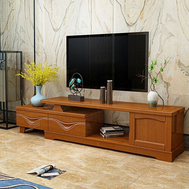 Traditional TV Media Stand with Drawers Rubberwood Media Console