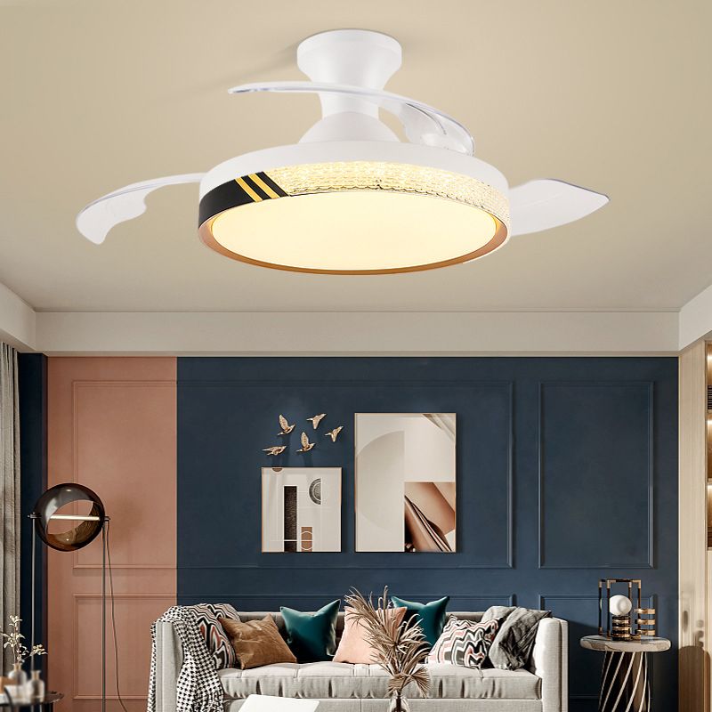 Contemporary Ceiling Fan Lighting Retractable Fan Blades Fan Fixture in White