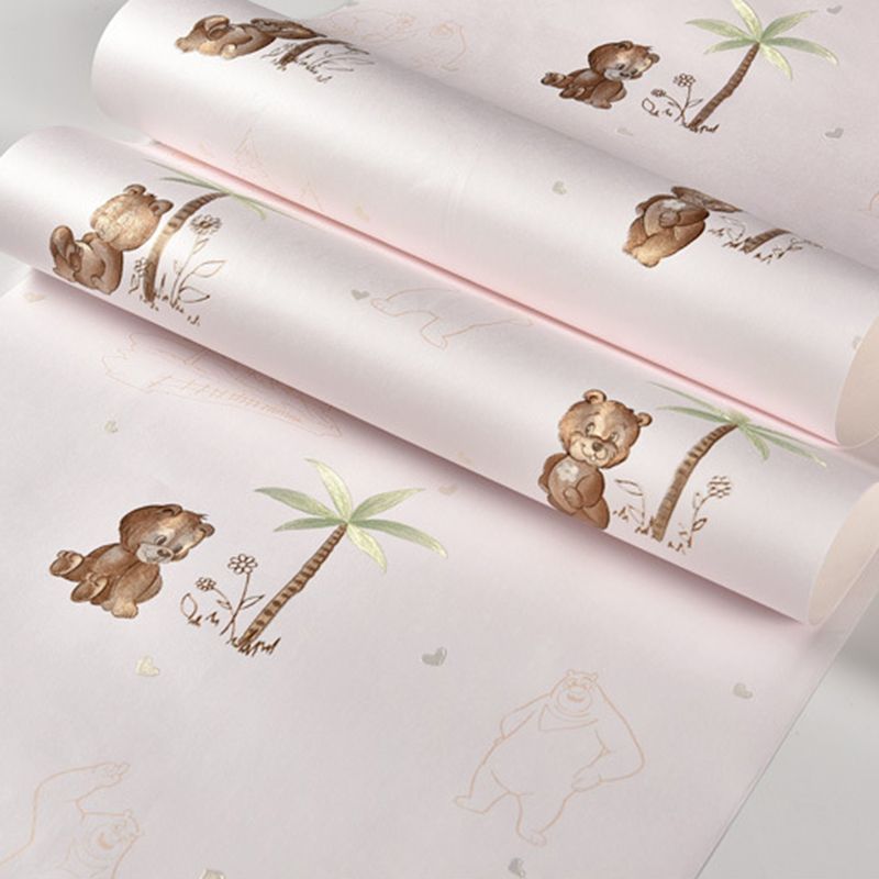 Self-Adhesive Wallpaper Novelty Bear Children Colorful Wall Covering with Removable Design