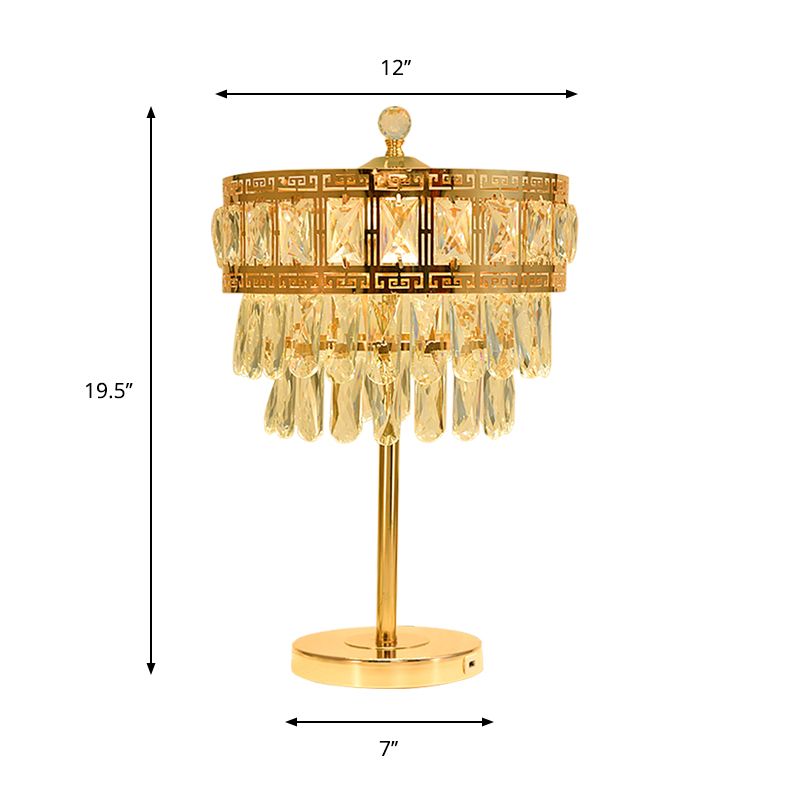 Crystal Drop Gold Night Lighting Drum LED Countryside Style Table Light for Bedroom