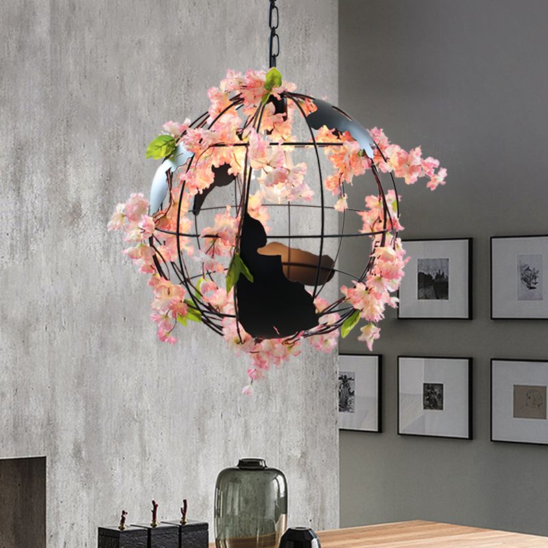 Fake Flower Dining Room Pendant Lighting Fixture Factory Metal 1 Light White/Pink Hanging Ceiling Light with Tellurion Shade