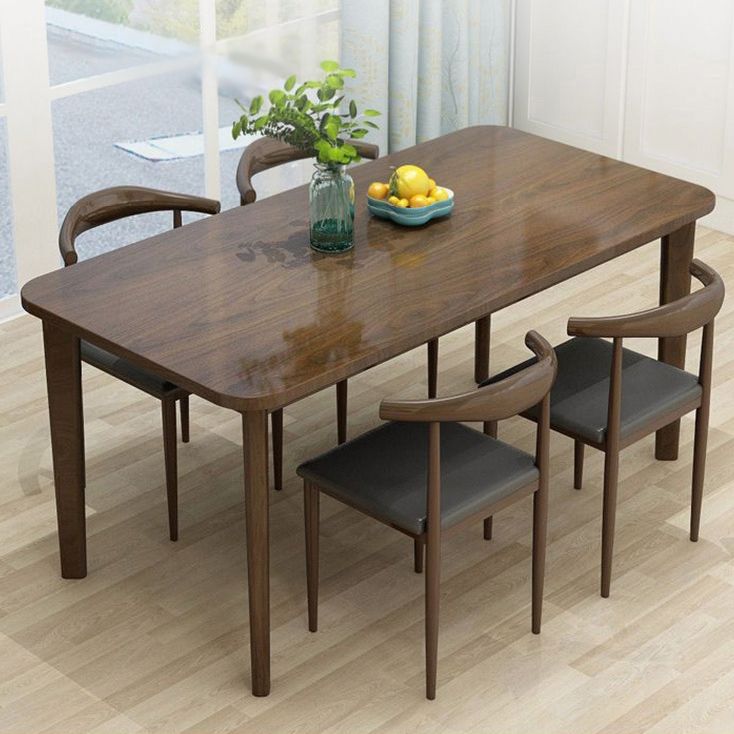 Contemporary Style Solid Wood Rectangle Dining Table 4 Legs Table for Home