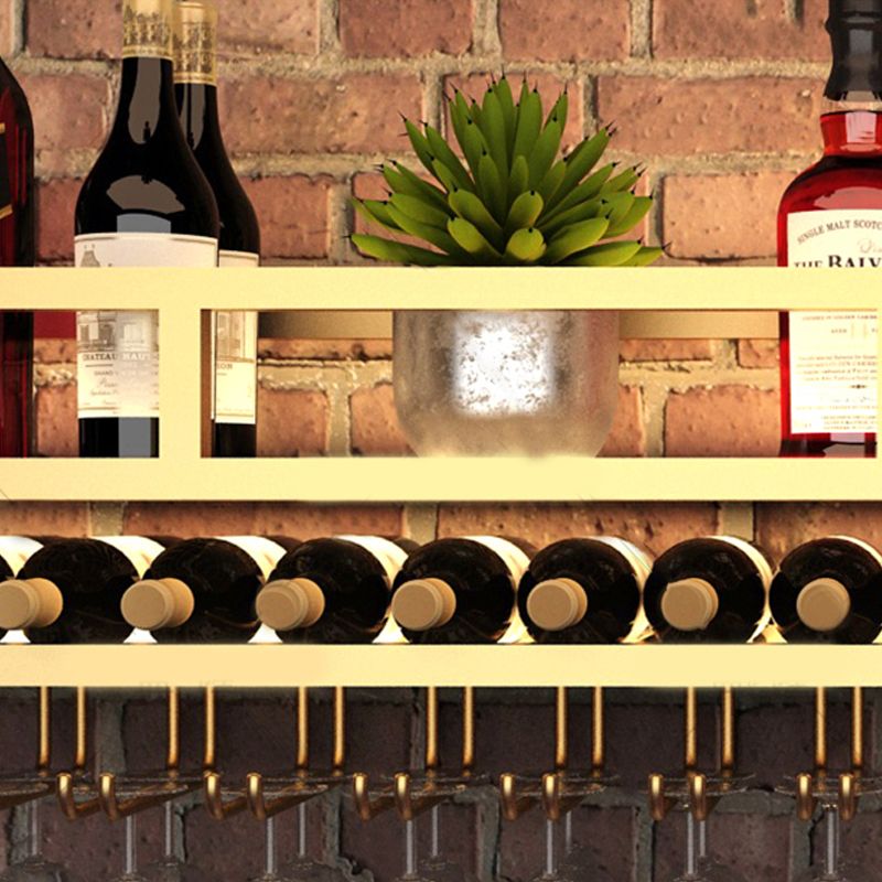 Modern Wall Mounted Wine Bottle & Glass Rack Iron Horizontal Wine Shelf