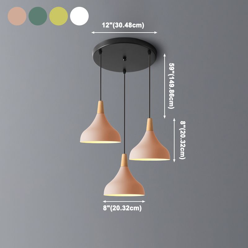 Swell Shape Pendant Light Macaron Metal 3-Head Multi Hanging Light Fixture with Wood Tip