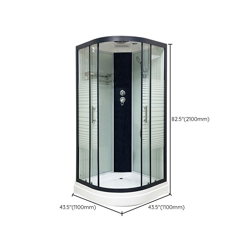 Contemporary Round Shower Stall Striped Framed Shower Stall with Ceiling