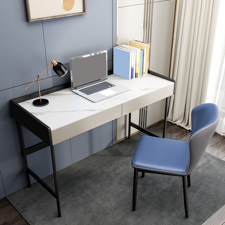 Stone Contemporary Writing Desk Bedroom Office Desk with Black Legs