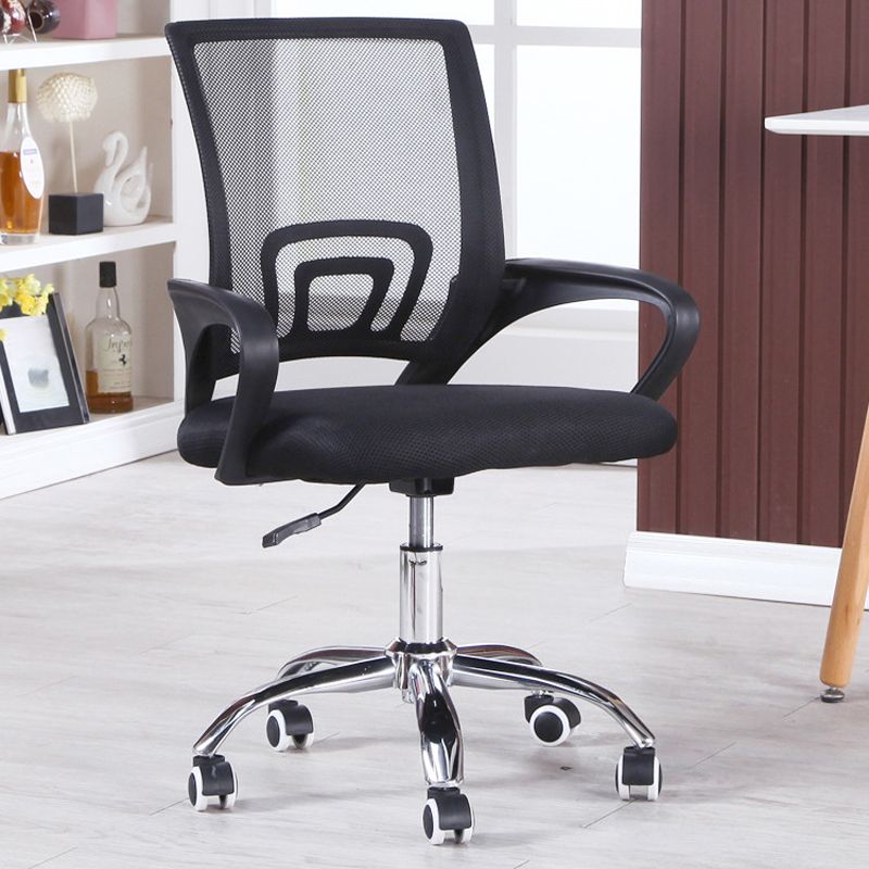 Modern Desk Chair in Black Mesh Computer Chair Mid-Back Chair with Wheels