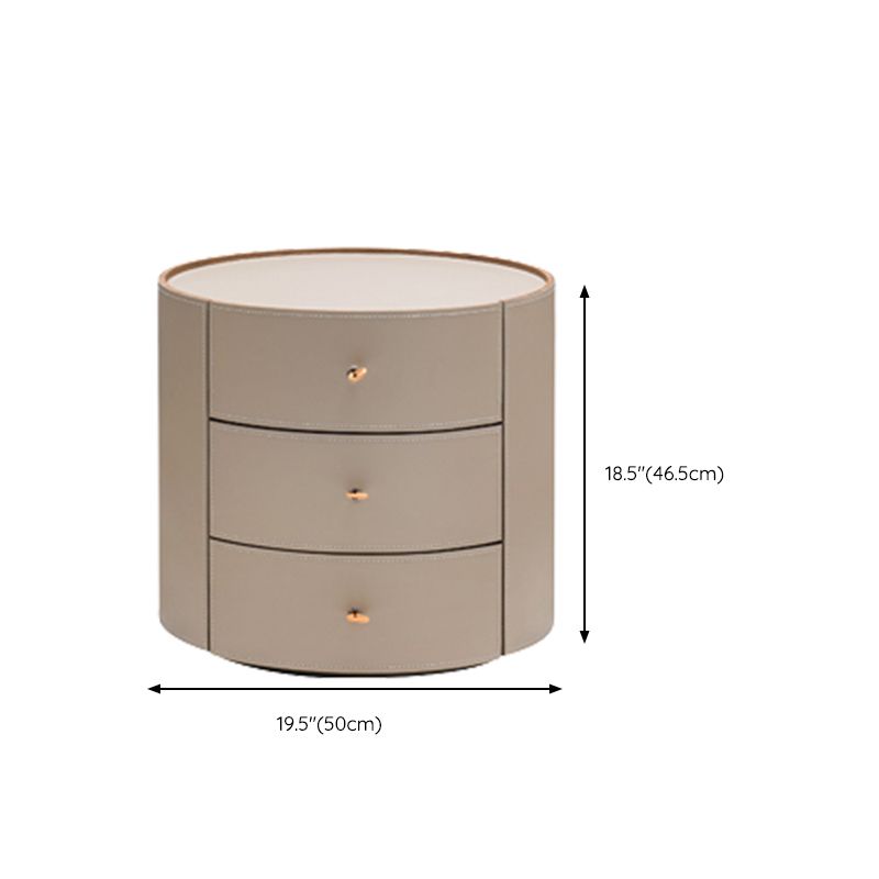 Faux Leather Upholstery Kids Bedside Table Cylindrical Solid Wood Youth Nightstand