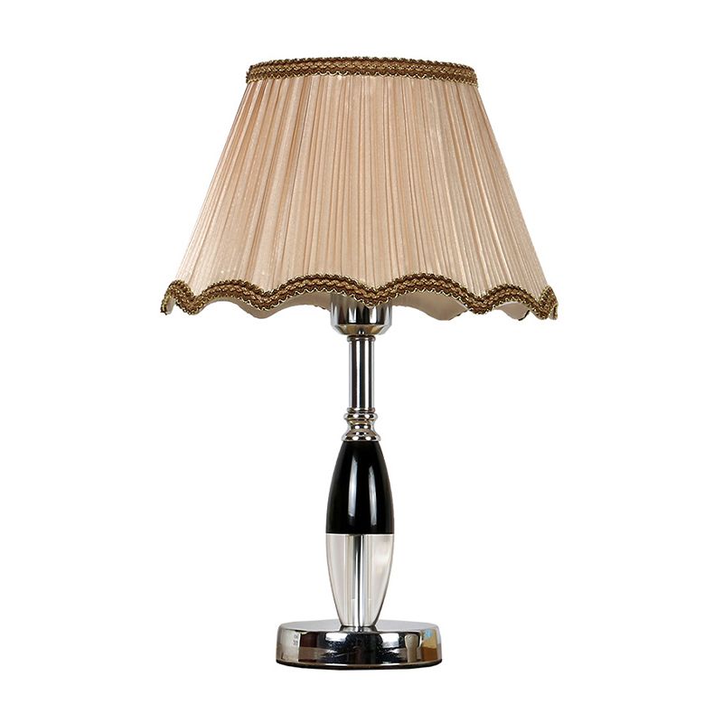 K9 Crystal Scalloped Nightstand Lighting Contemporary 1-Bulb Beige Night Table Lamp