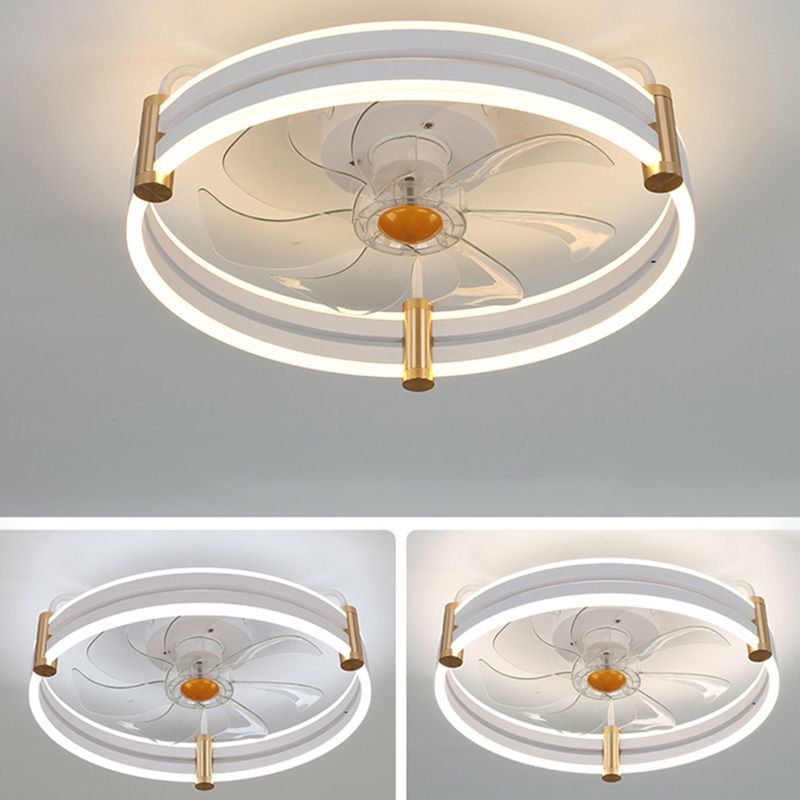 Simple Loop Shaped Fan Lamp Acrylic Bedroom Semi Flush Mount LED Light