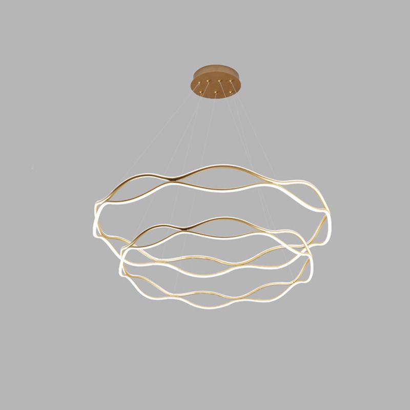 Postmodern Simplicity Wave Ceiling Chandelier Metal Hanging Light with Hanging Cord for Living Room