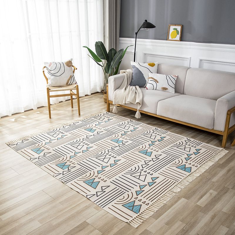 Beige Living Room Area Rug Bohemian Americana Print Rug Polyester Non-Slip Area Carpet